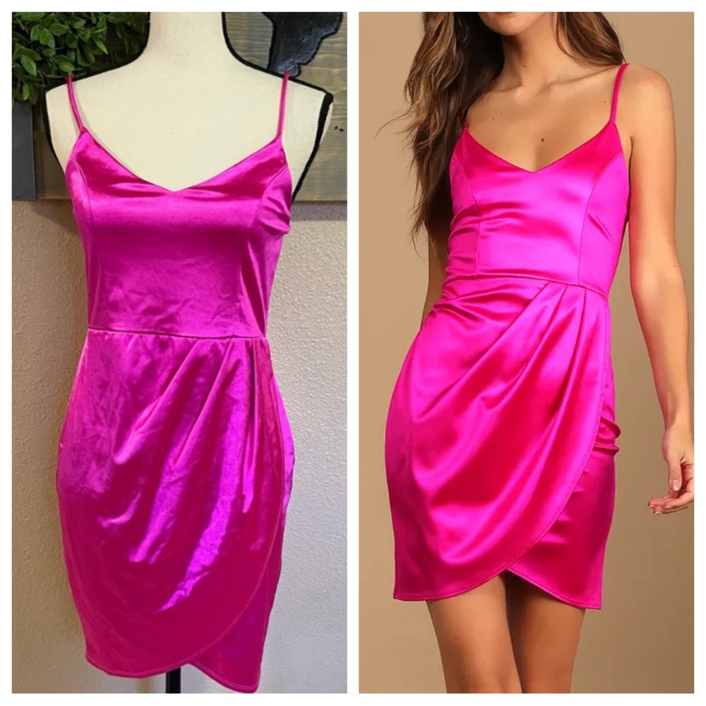 NWOT Lulus Forever Your Girl Magenta Satin Bodycon Dress